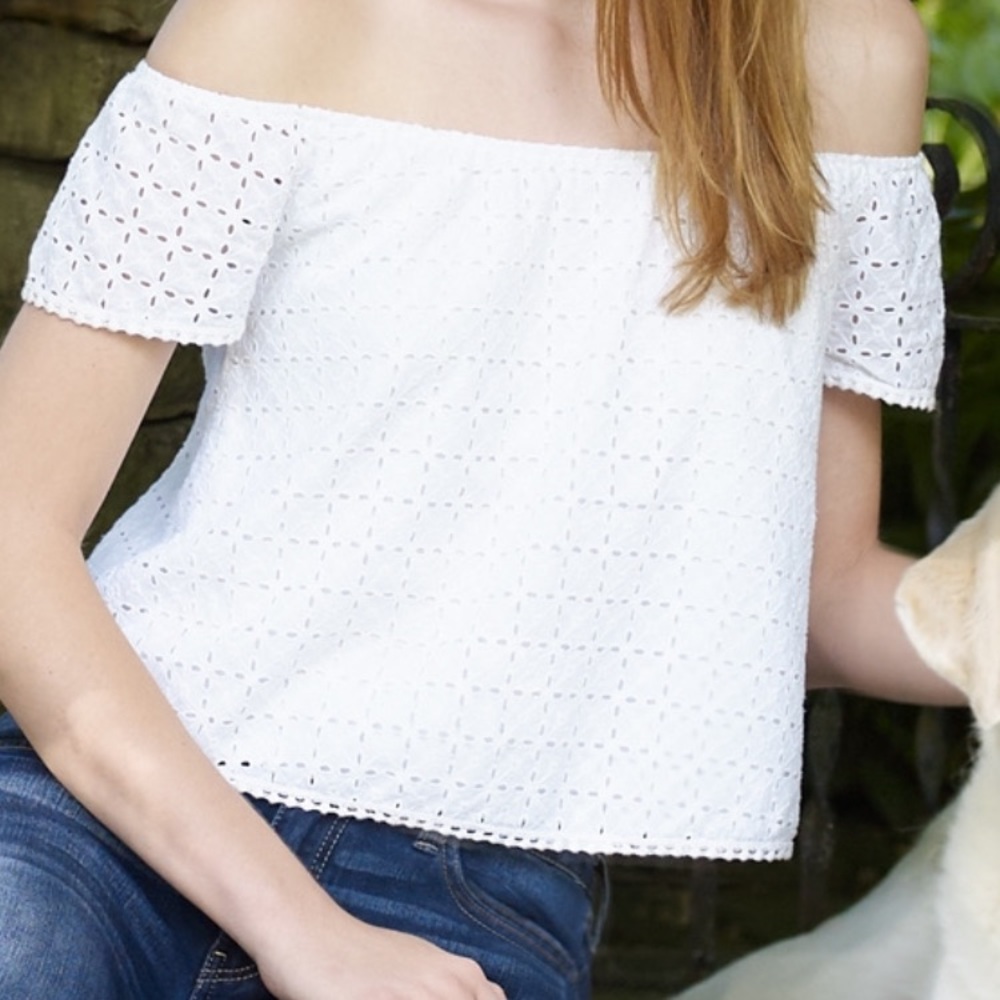Eyelet off the shoulder top